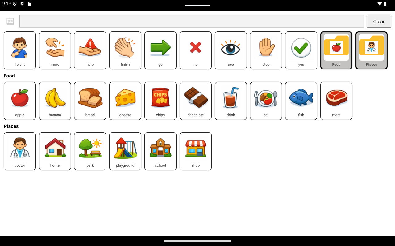 AAC Jet communication board shown on a tablet